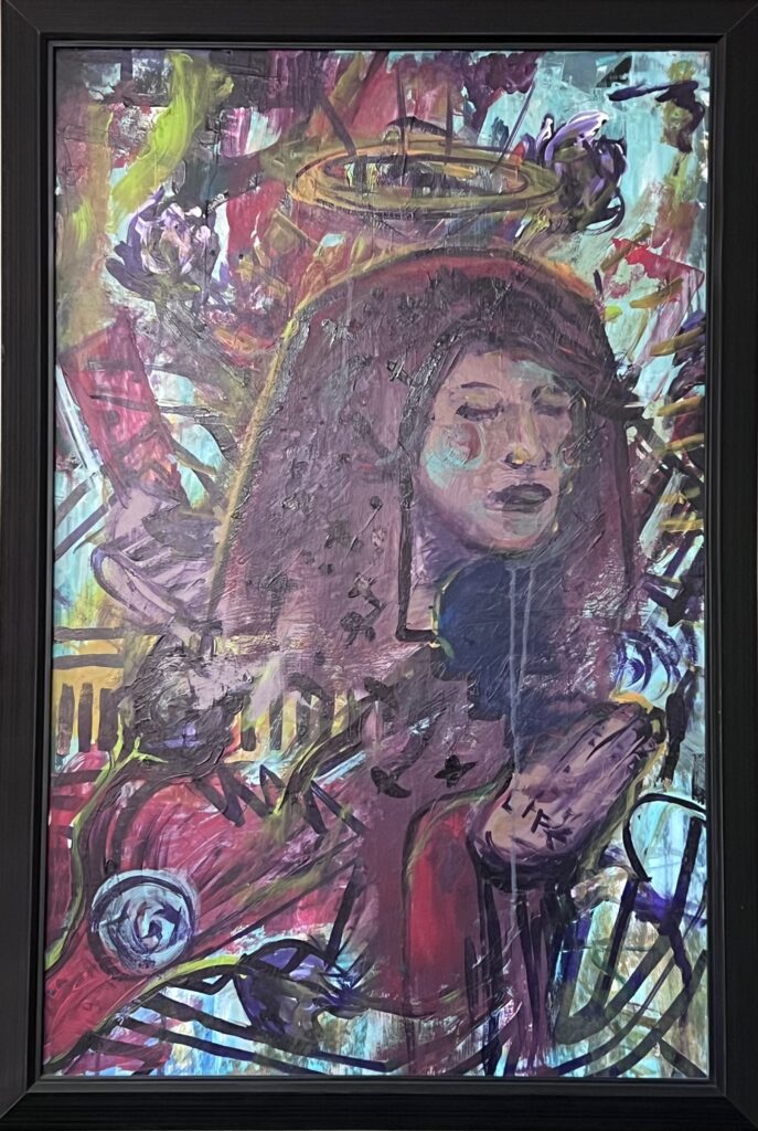Photo of Jaque Fragua painting Reclaimed Prayer.
